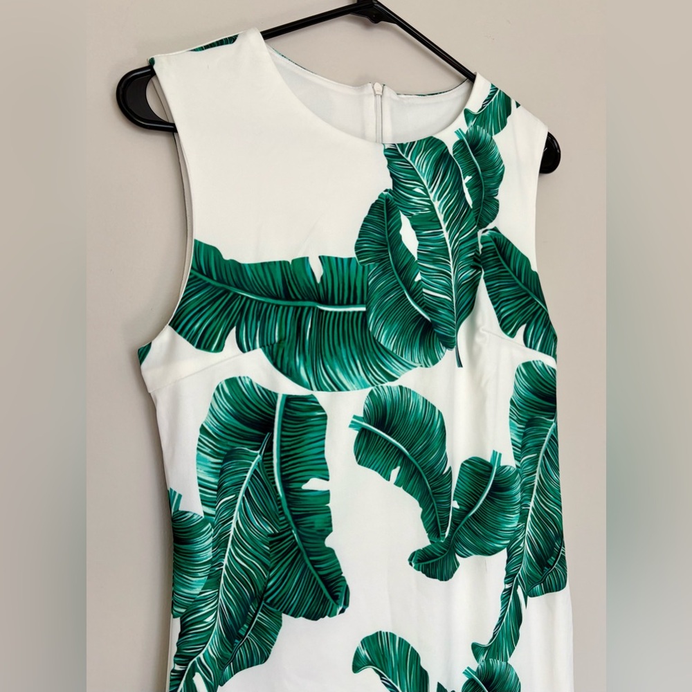 White Green Tropical Print Formal Wedding Guest Dress